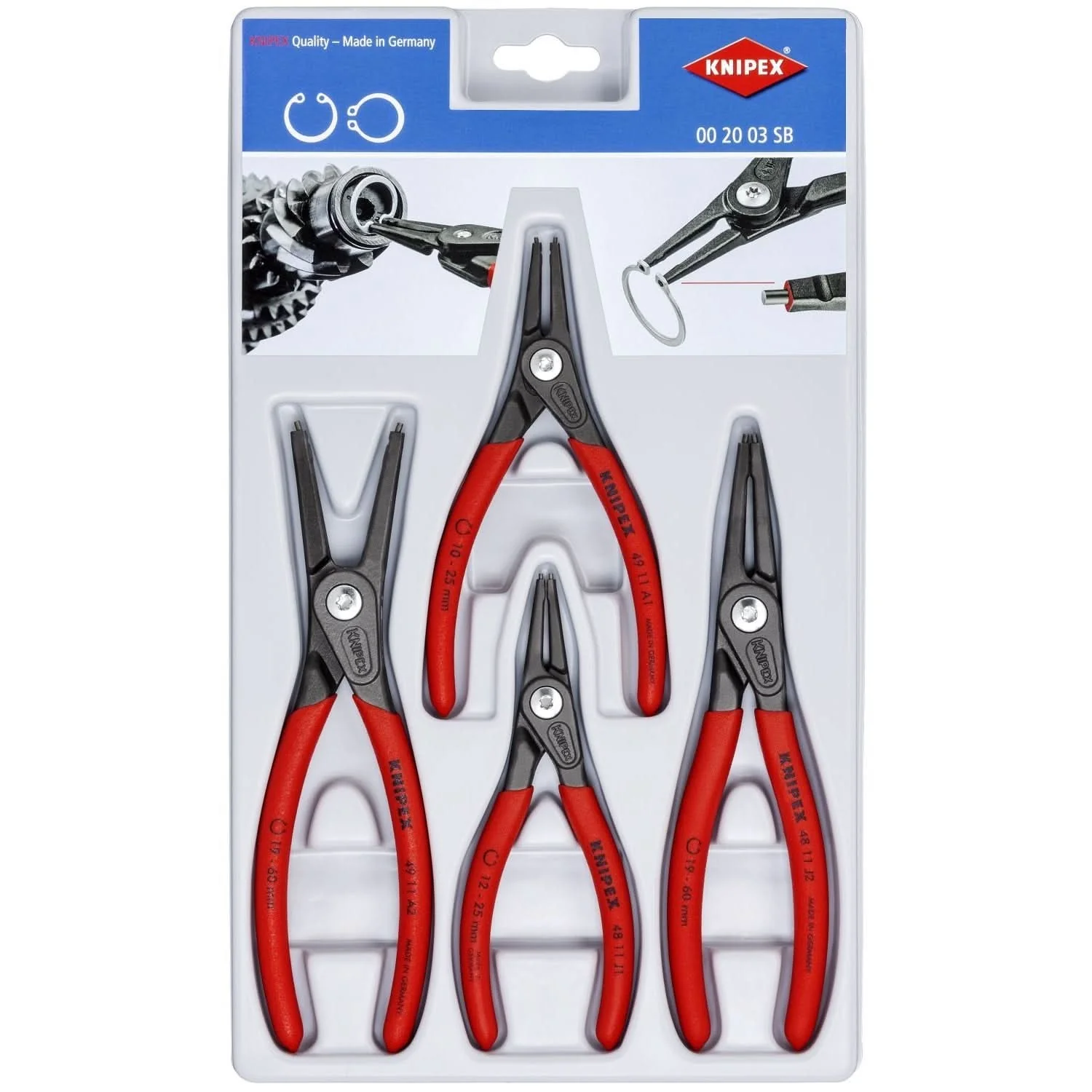 Knipex 00 20 03 SB 4 Pc Precision Snap Ring Pliers Set - Image 1