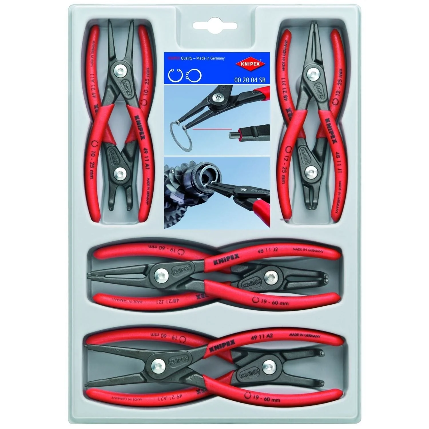 Knipex 00 20 04 SB 8 Pc Precision Snap Ring Pliers Set - Image 1