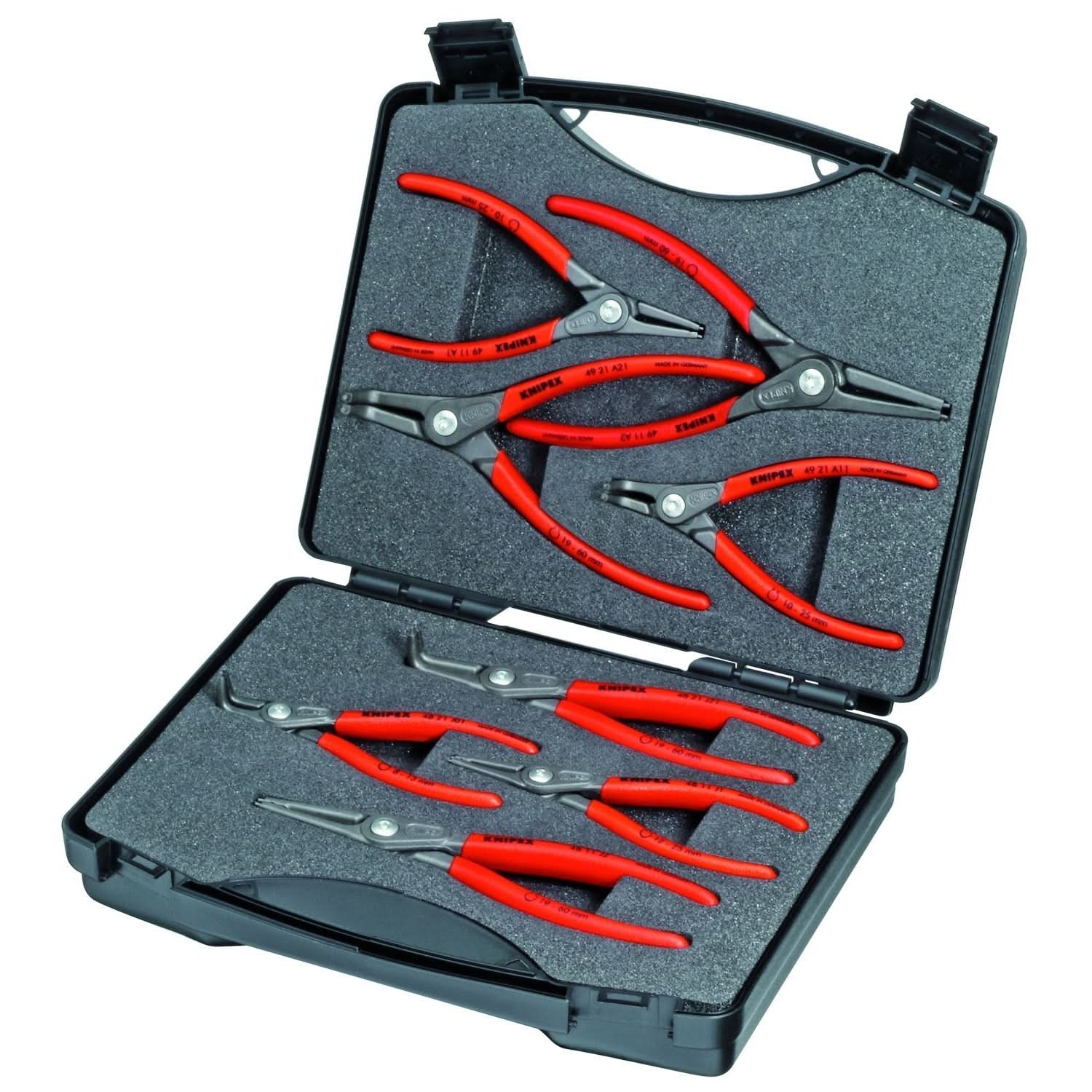 Knipex 00 21 25 8 Pc Precision Snap Ring Pliers Set in Case with Foam - Image 1