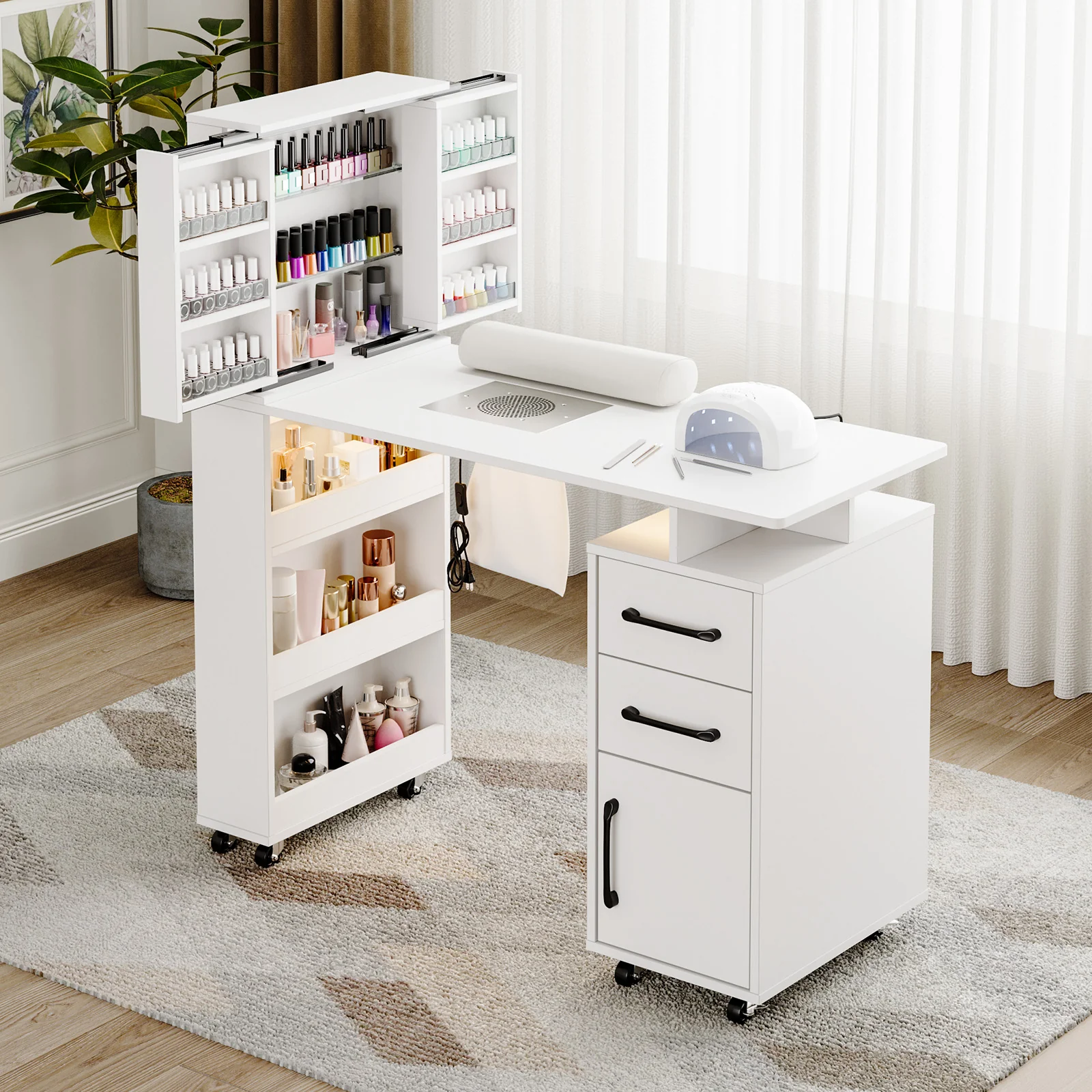 Advwin Manicure Table with Extendable Polish Cabinet