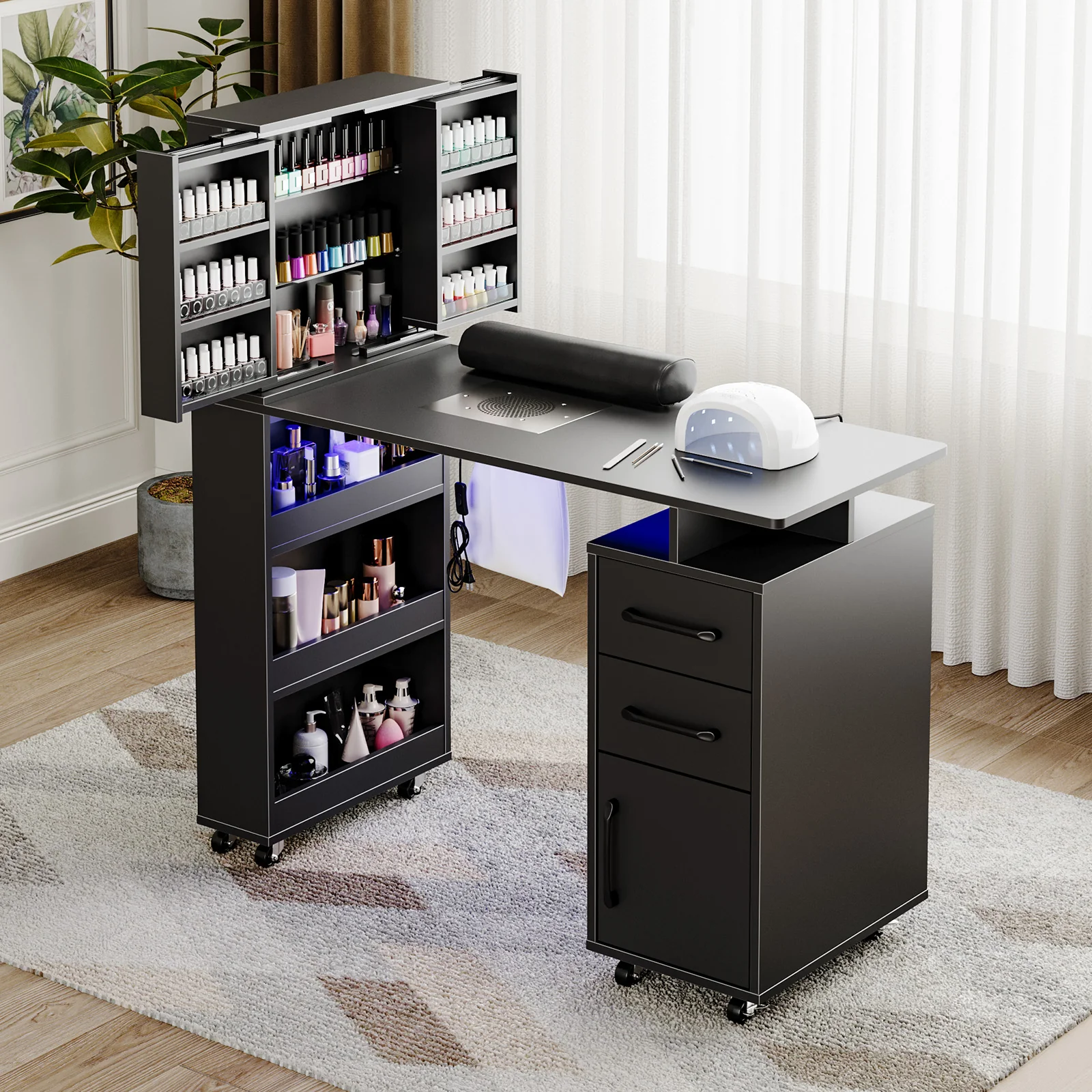 Advwin Manicure Table with Extendable Polish Cabinet - Image 2