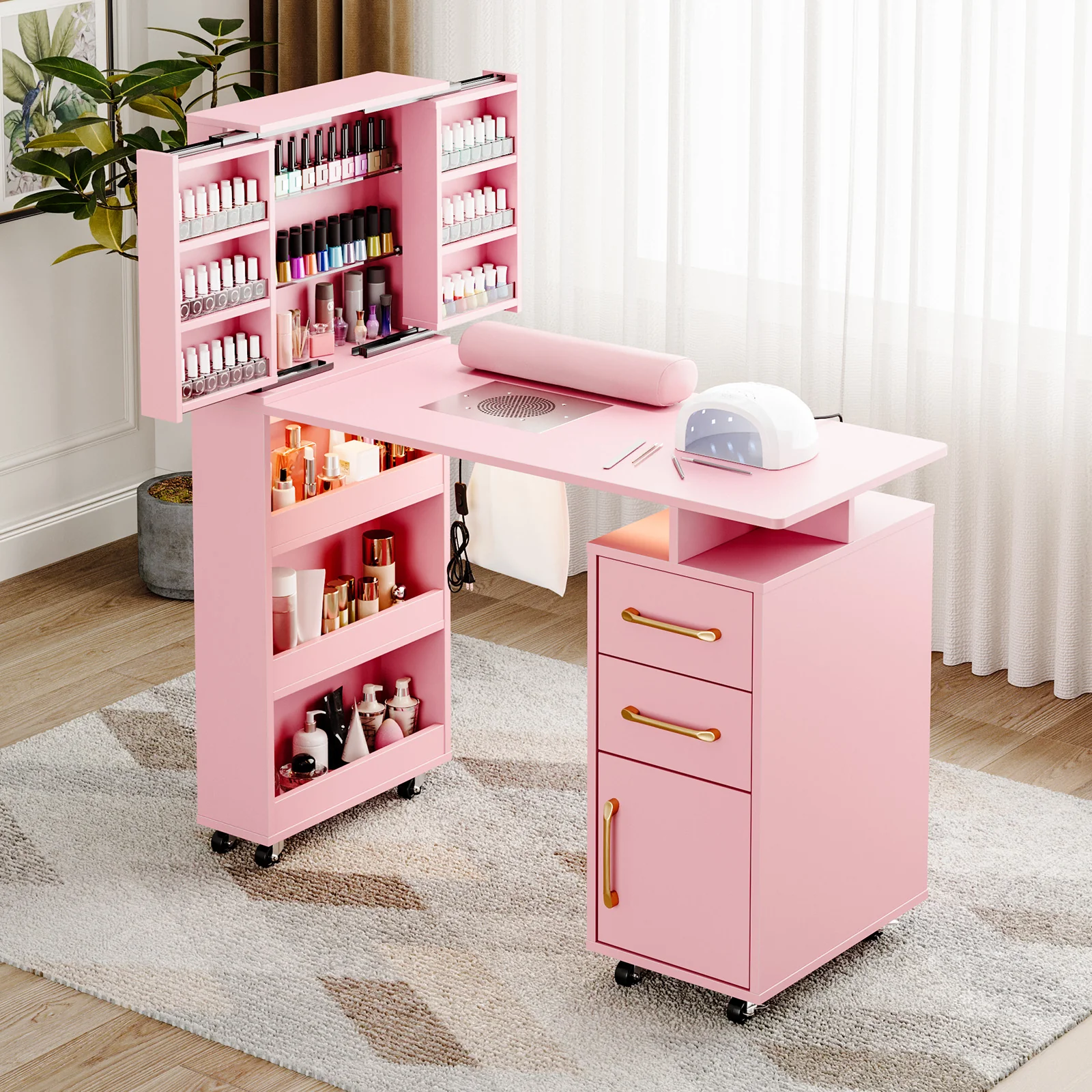 Advwin Manicure Table with Extendable Polish Cabinet - Image 3