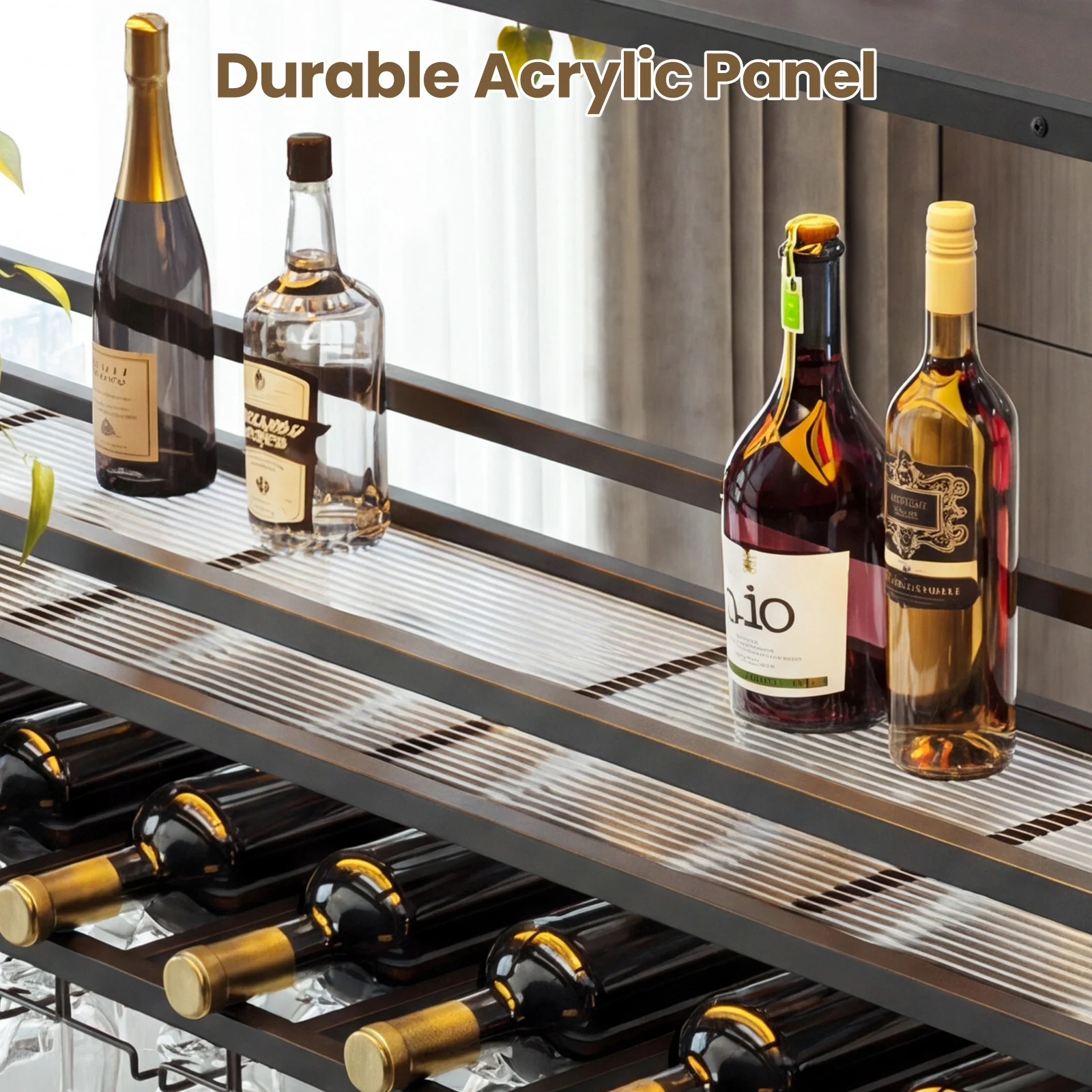 Advwin 55" Industrial Ceiling Wine Glass Rack with LED - Image 3