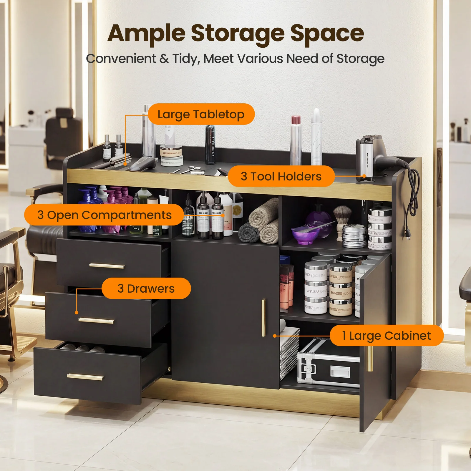 Advwin Professional Barber Storage Cabinet w/ 3 Drawers - Image 2