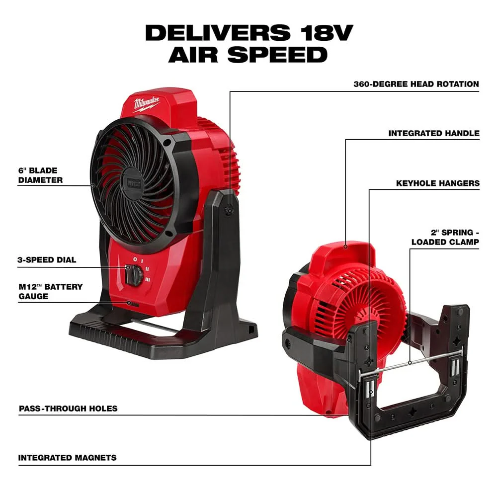 Milwaukee PROMO 0820-20 M12 Cordless 400-CFM Mounting Fan, Tool Only (PROMO) - Image 2