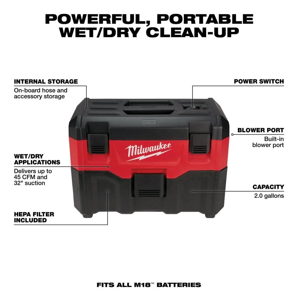 Milwaukee 0880-20 M18 Cordless Wet/Dry Vacuum - Image 3
