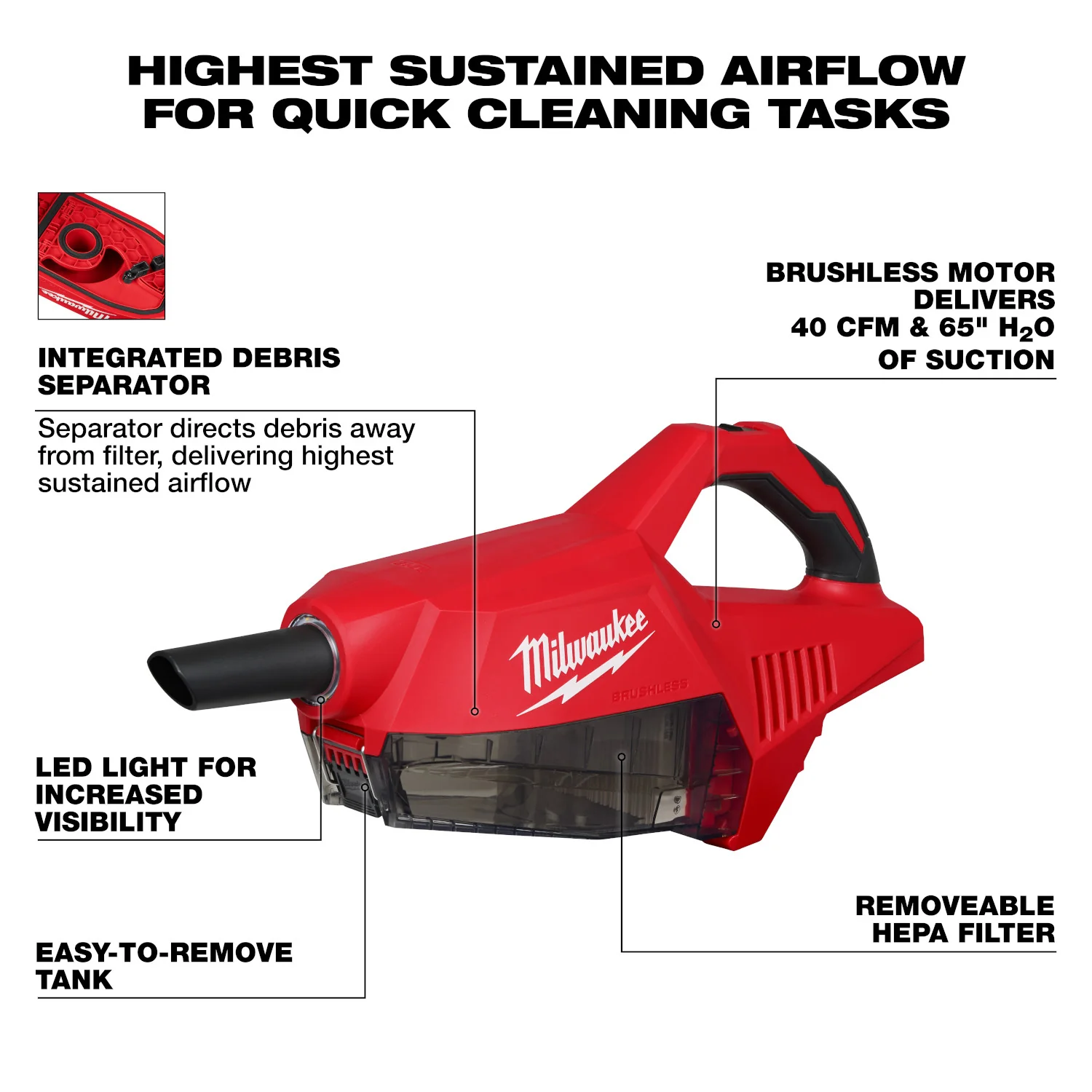 Milwaukee 0892-20 M18 Brushless Handheld Vacuum 5.0Ah Kit - Image 3