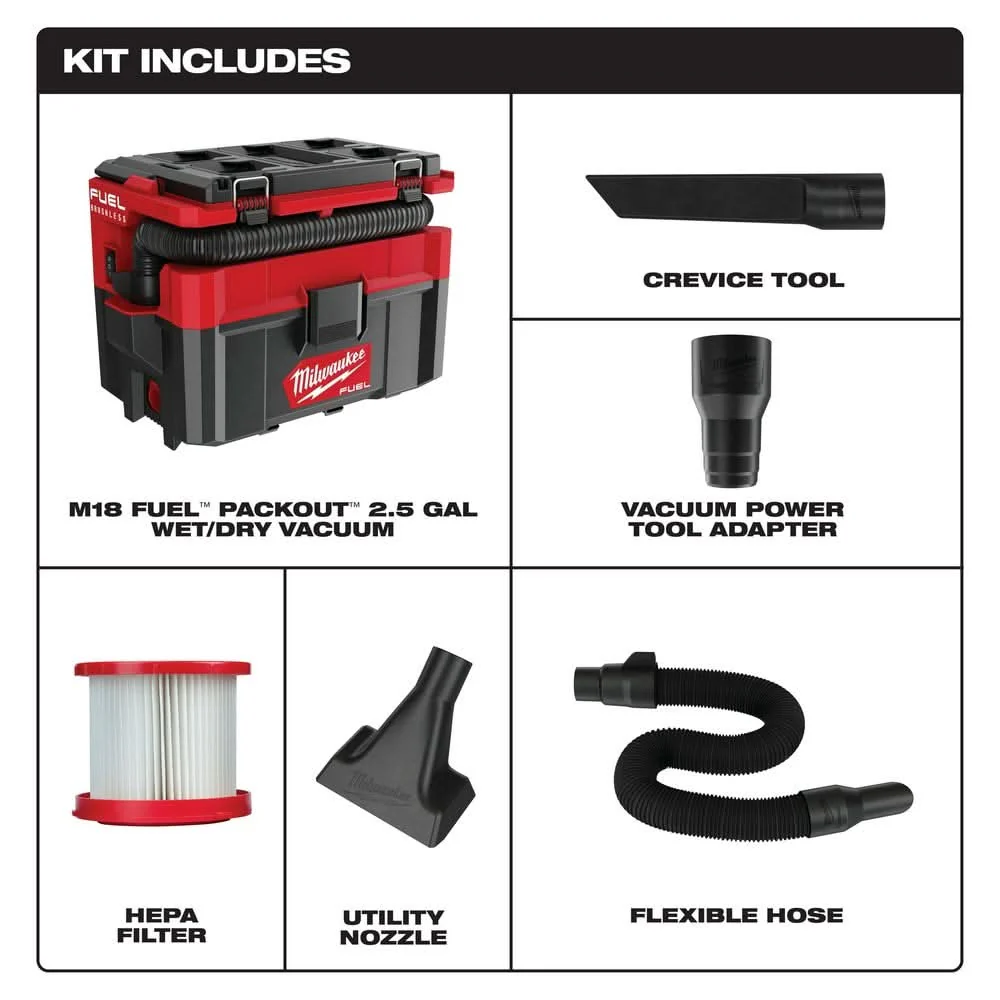 Milwaukee M18 FUEL PACKOUT 2.5-Gallon Wet/Dry HEPA Vacuum (PROMO) - Image 2