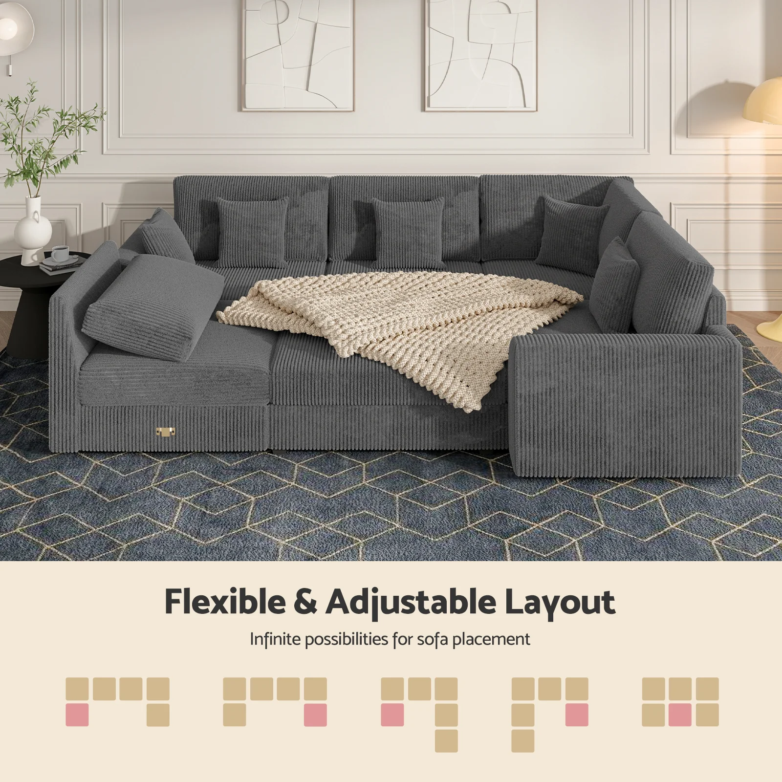 Advwin 6 Seat Oversized Modular Sectional Sofa Grey - Image 3