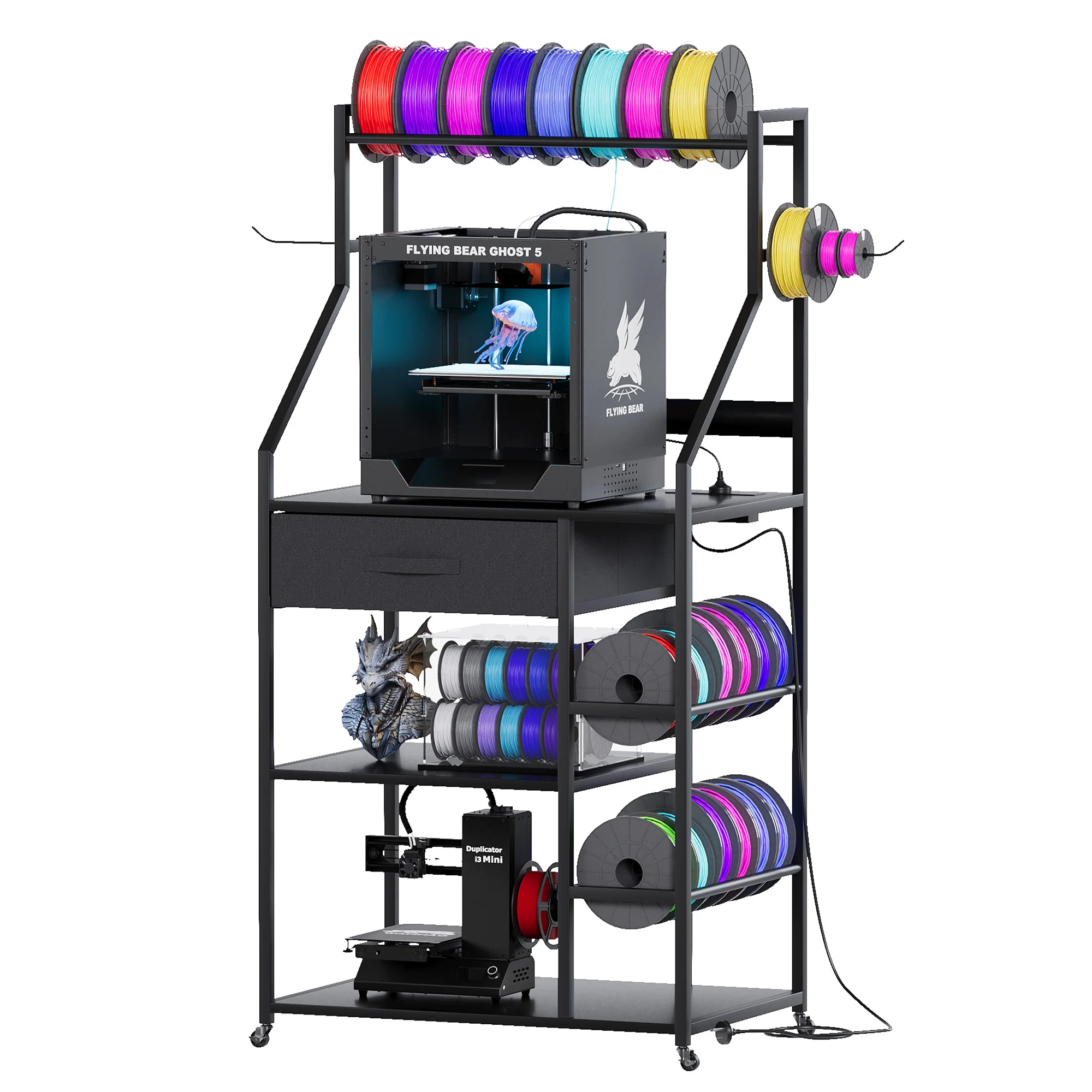 Advwin 4-Tier 3D Printer Stand w/ Drawer & Outlet - Image 1