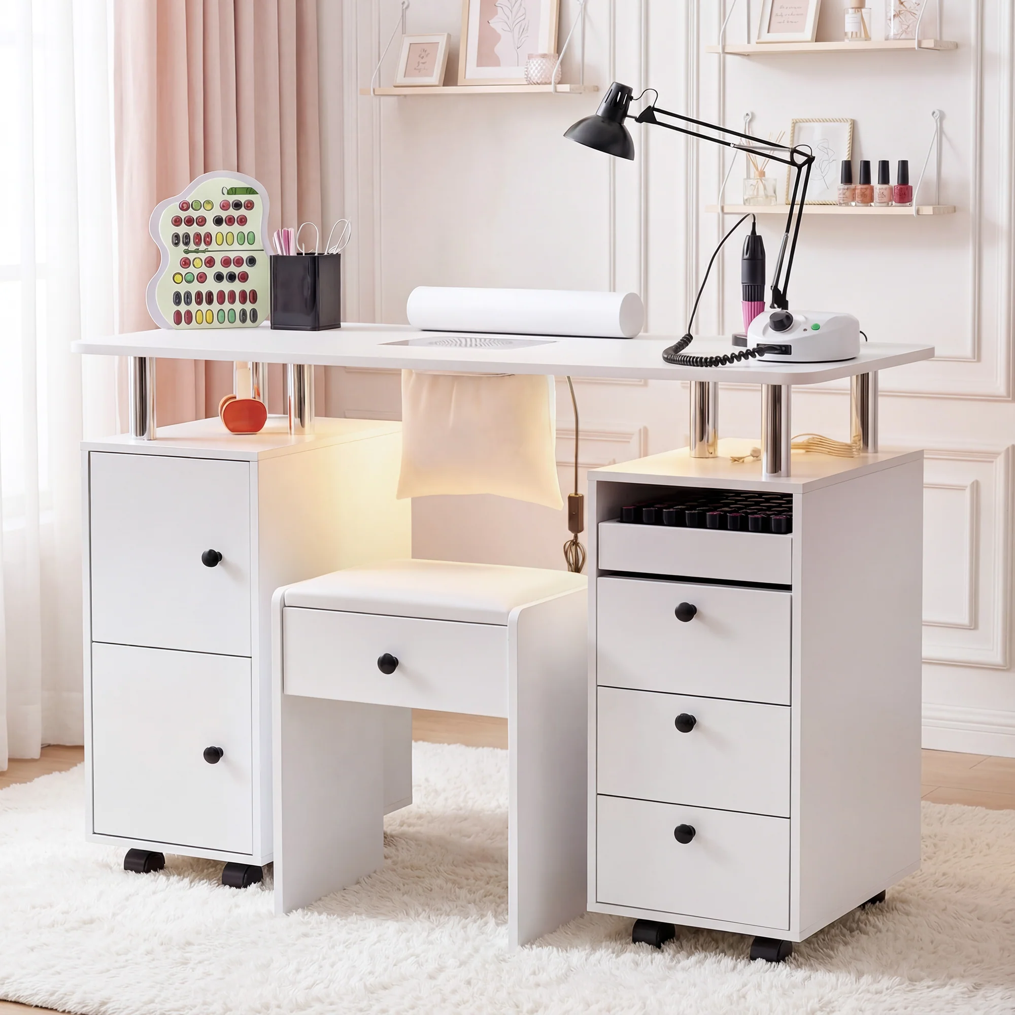 Advwin Nail Desk & Storage Stool Set for Nail Tech - Image 1