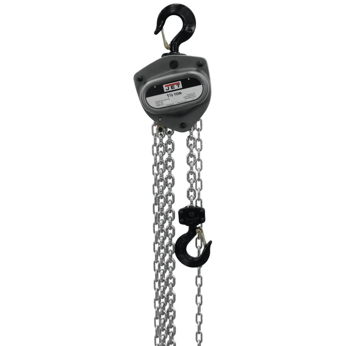 JET 101100 L-100-150WO-10, 1-1/2-Ton Hand Chain Hoist With 10-Foot Lift & Overload Protection