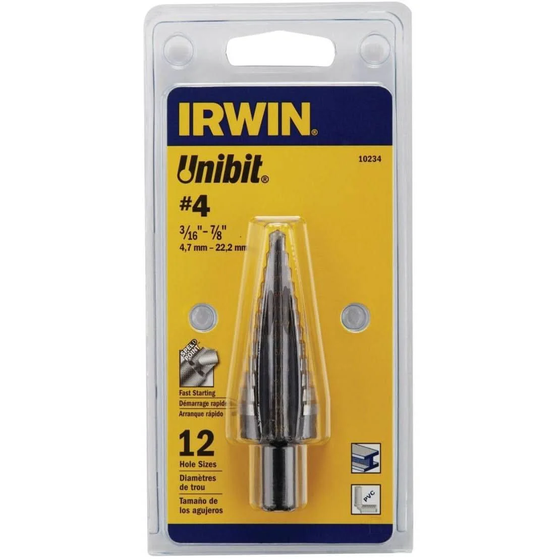 Irwin 10234 UNIBIT HSS #4 12 Step Drill Bit 3/16-in. - 7/8-in. - Image 1