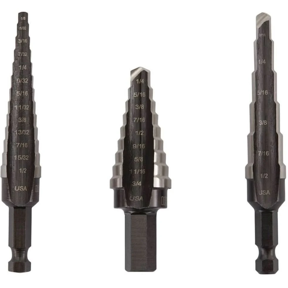 Irwin 10502ZR Unibit High-Speed Steel Fractional Self-Starting Step Drill Bits 3 Piece Set - Image 1