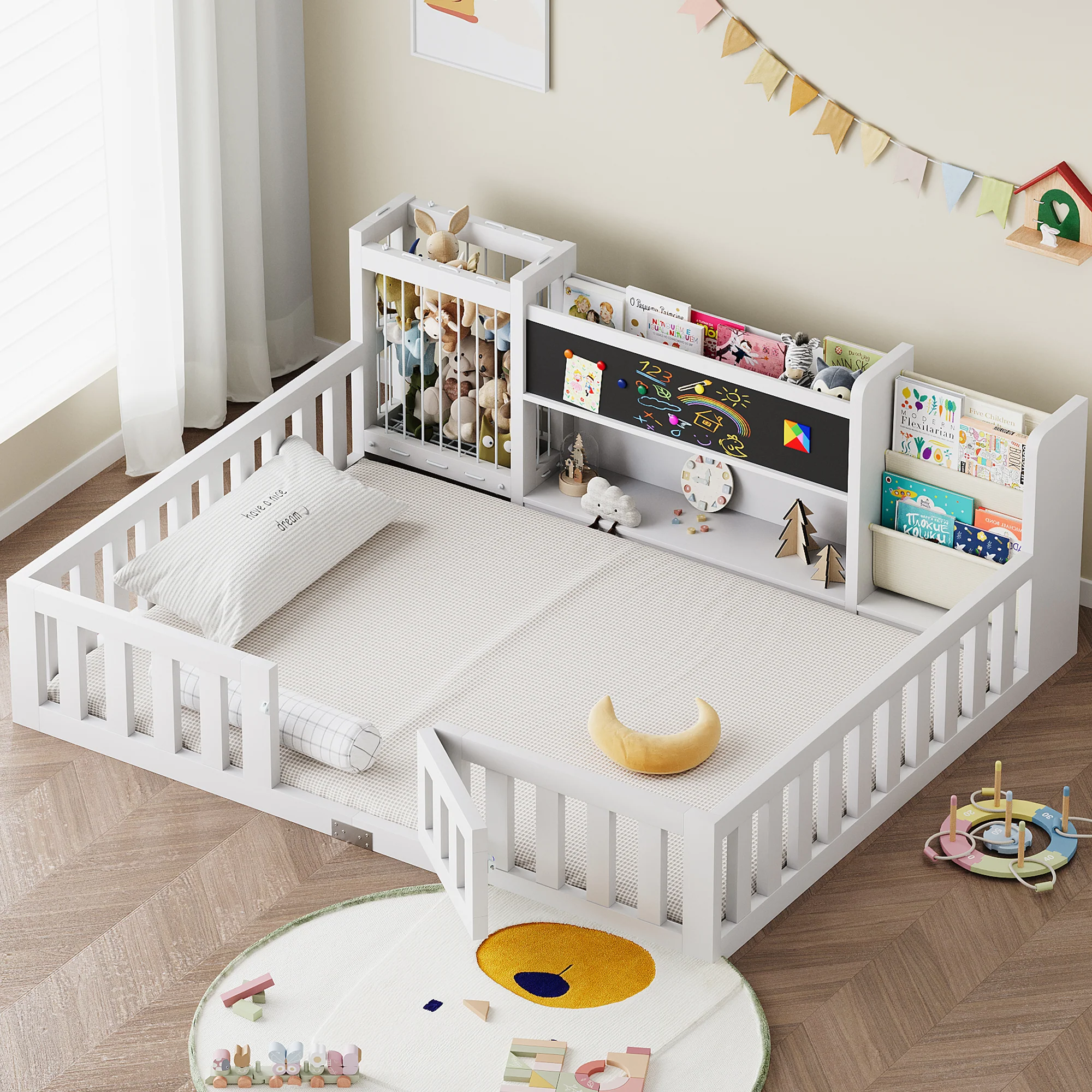 Advwin Toddler Floor Bed with Door & Safety Rails - Image 1