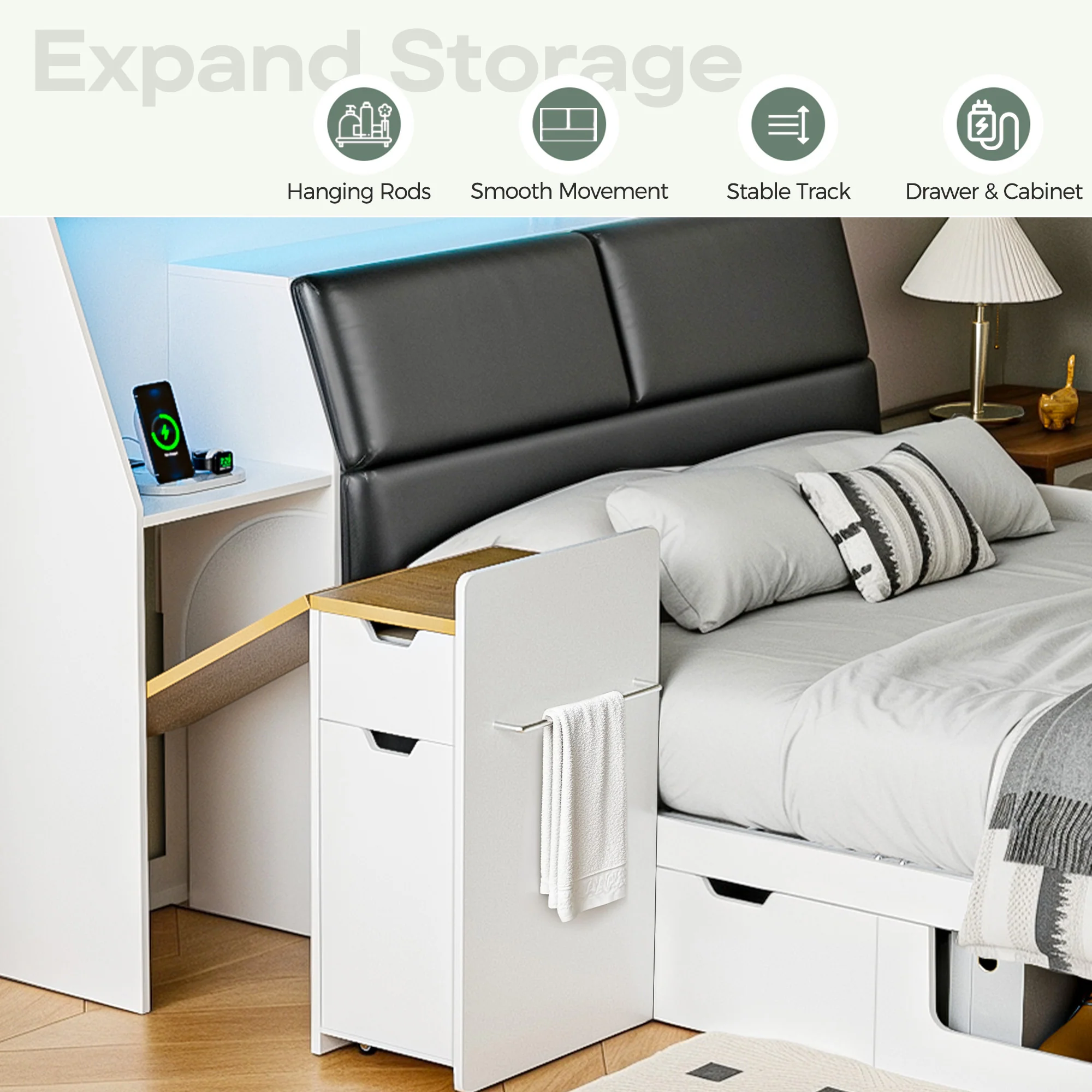 Advwin Platform Bed Frame with Foldable Desk - Image 2