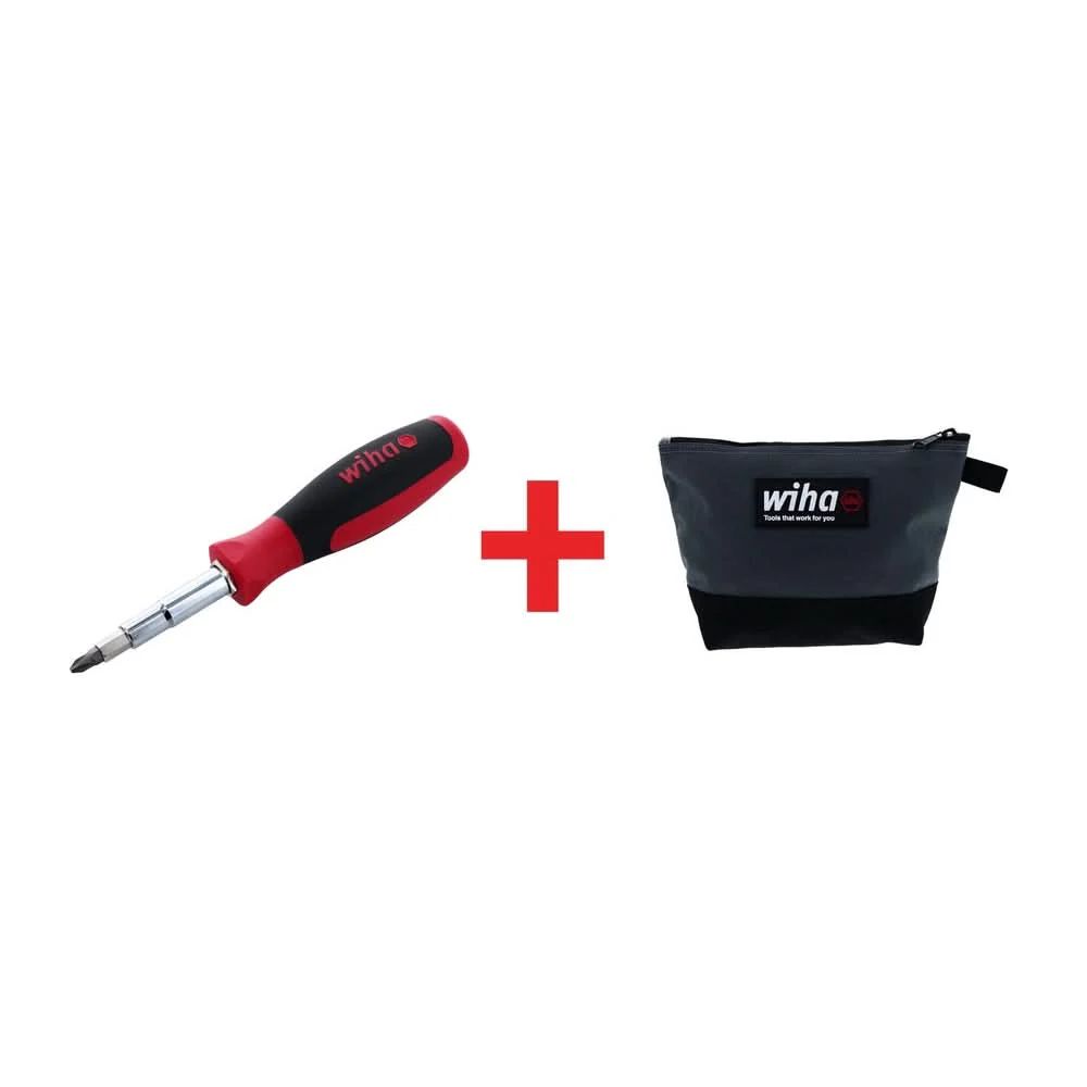 Wiha SoftFinish 11-in-1 Multi-Driver plus Cordura Multi-Purpose Heavy-Duty Zipper Tool Pouch