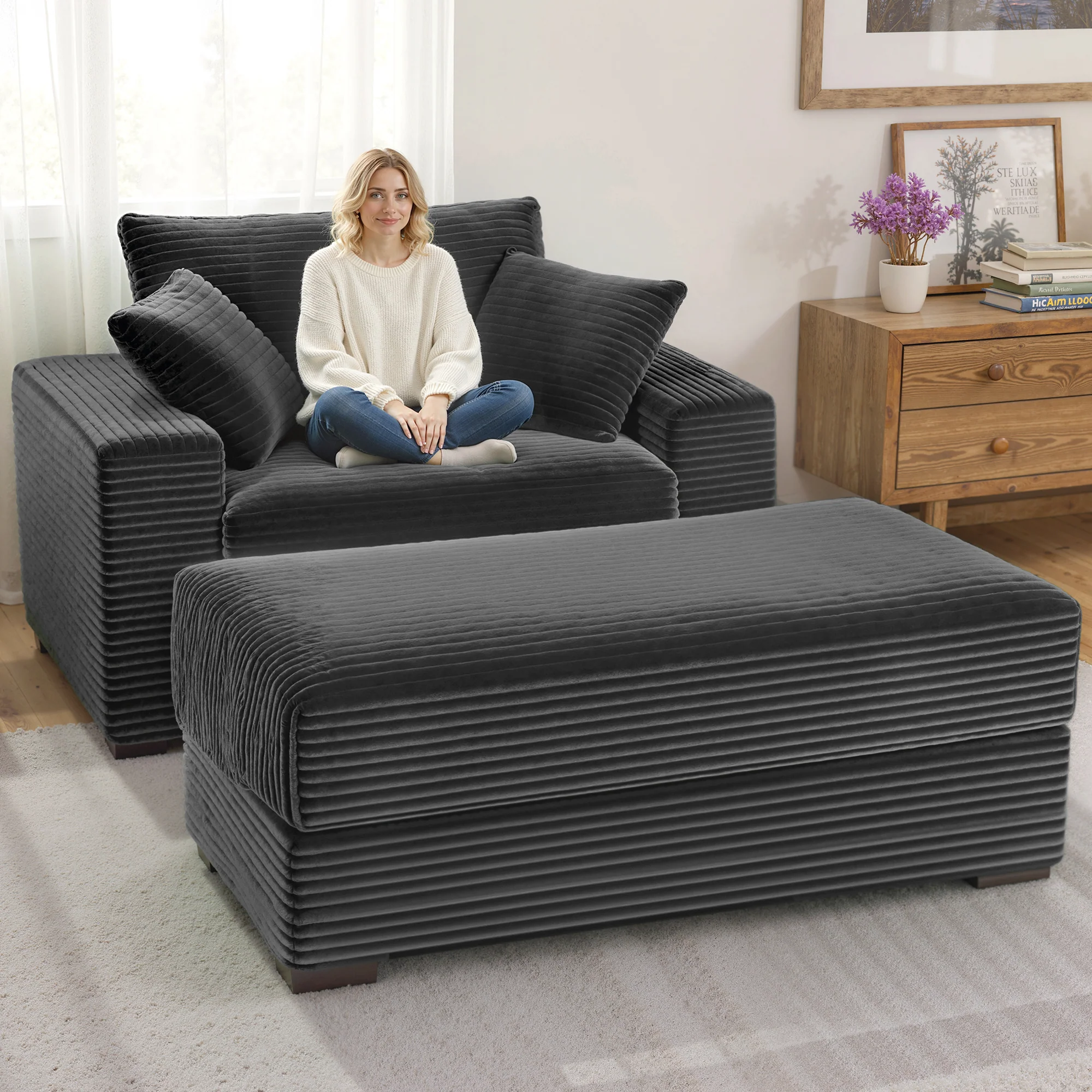 Advwin Chaise Lounge with Storage Ottoman Wide-Rib - Image 3