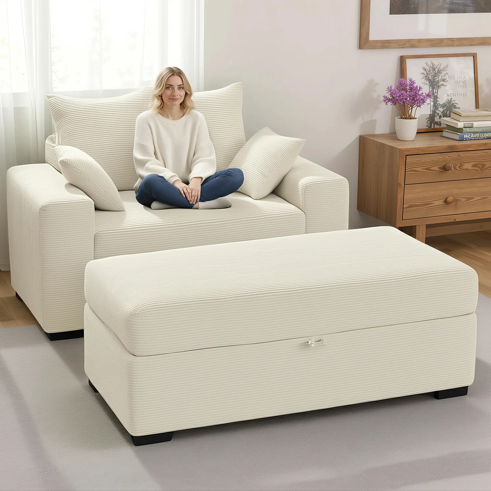 Advwin Chaise Lounge with Storage Ottoman Medium-Rib - Image 3