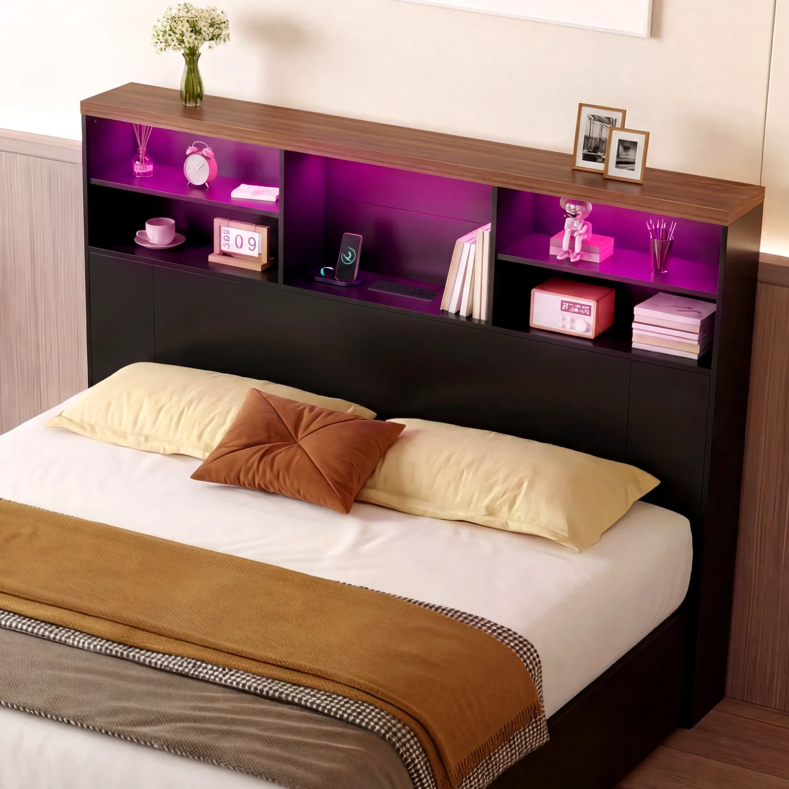 Advwin 63″ Headboard w/ Extendable Storage Racks