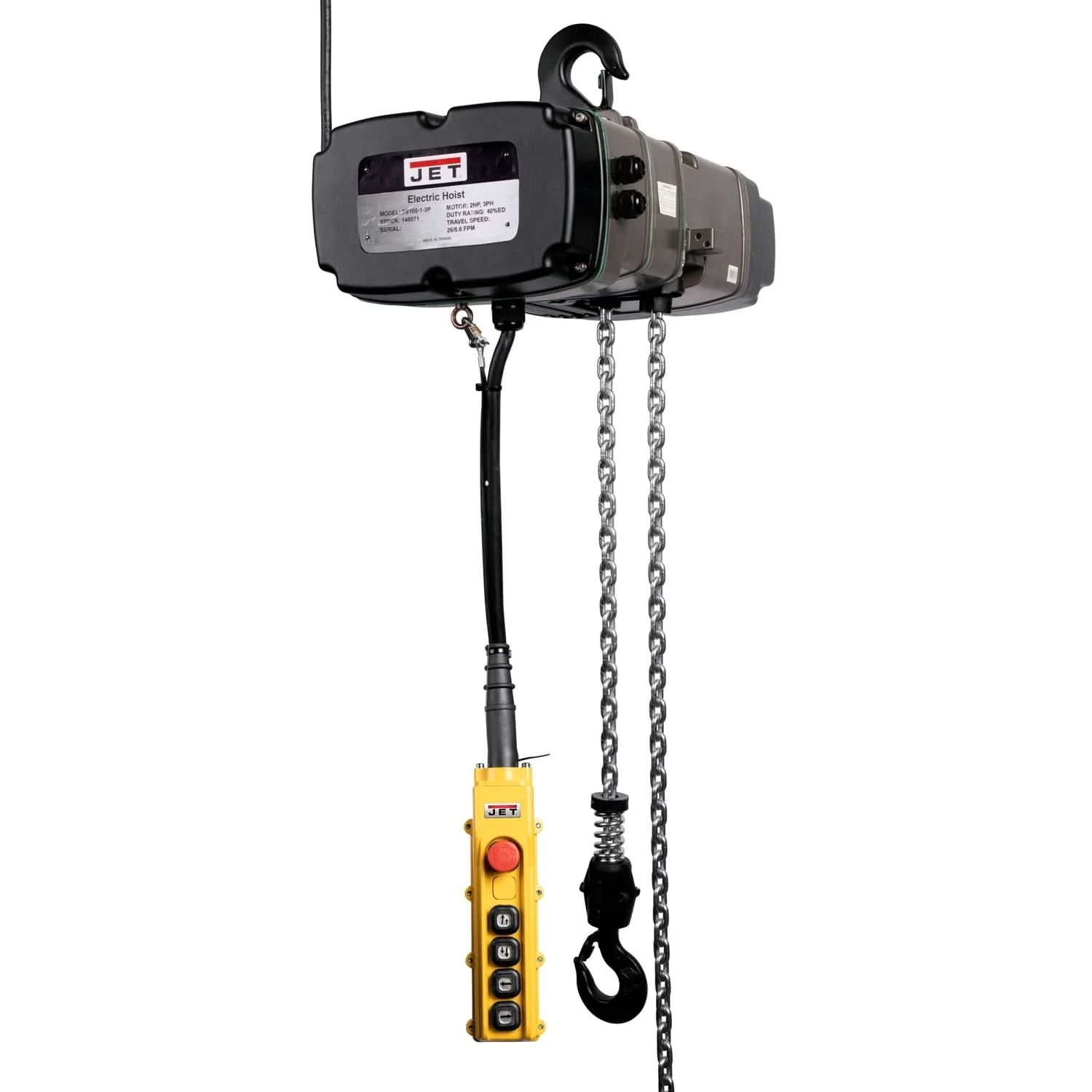 JET 140239 TS200-230-010,1-Ton Two Speed Electric Chain Hoist 3-Phase 10-Foot Lift - Image 1