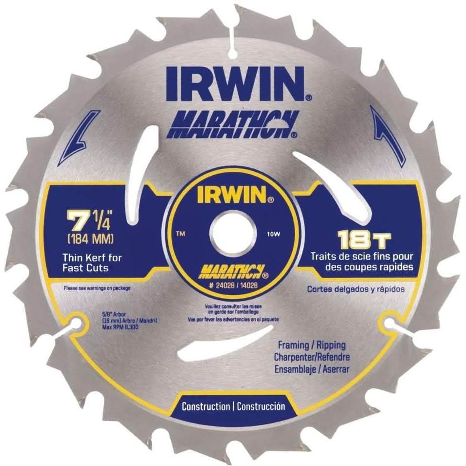 Irwin 14028 Marathon Portable Corded Carbide Circular Saw Blade 7-1/4-in. 18-Tooth ATB - Image 1