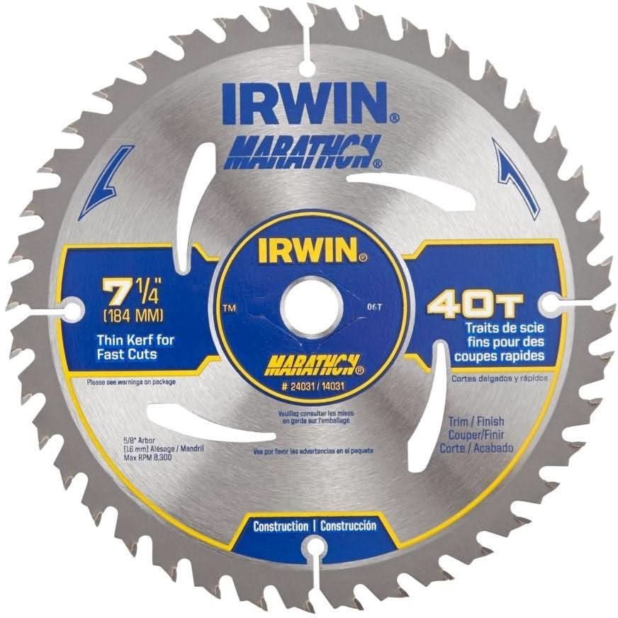Irwin 14031 Marathon Portable Corded Carbide Circular Saw Blade 7-1/4-in. 40-Tooth ATB - Image 1