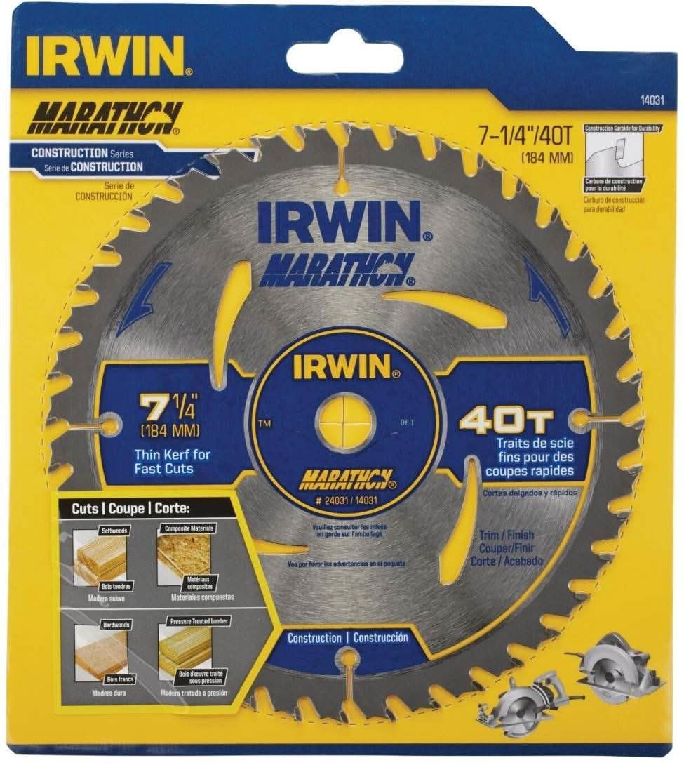 Irwin 14031 Marathon Portable Corded Carbide Circular Saw Blade 7-1/4-in. 40-Tooth ATB - Image 2