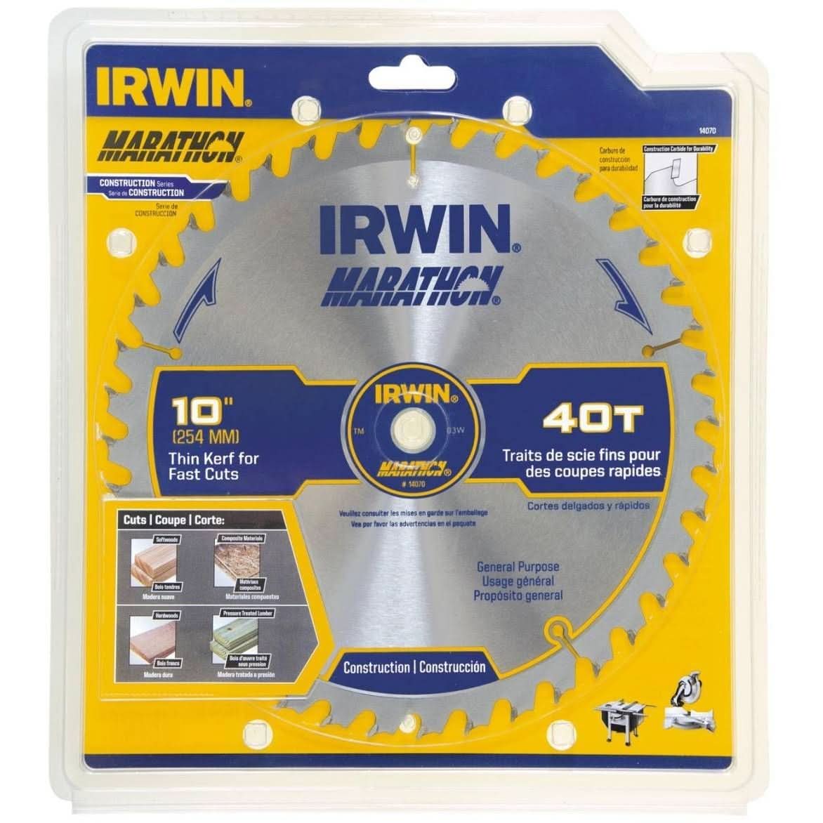 Irwin 14070 MARATHON Portable Corded Carbide Saw Blade 7-1/4-in. 40-Tooth 5/8-in. Diamond Arbor - Image 1