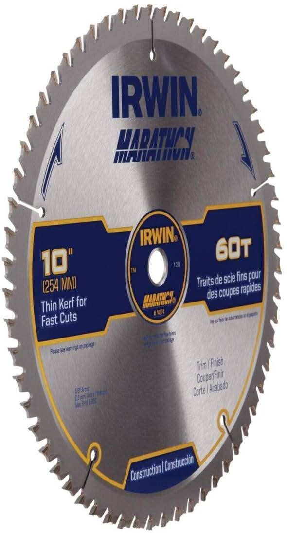 Irwin 14074 MARATHON Miter/Table Carbide Saw Blade 10-in. 60-Tooth 5/8-in. Diamond Arbor - Image 3