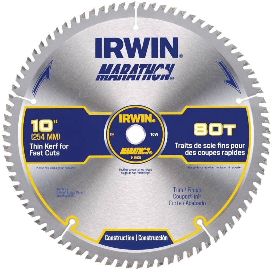 Irwin 14076 MARATHON Miter/Table Carbide Saw Blade 10-in. 80-Tooth 5/8-in. Diamond Arbor - Image 2