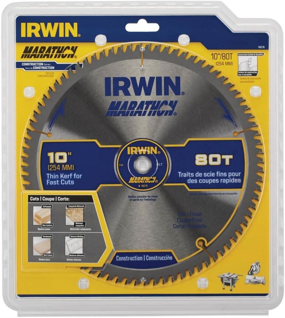 Irwin 14076 MARATHON Miter/Table Carbide Saw Blade 10-in. 80-Tooth 5/8-in. Diamond Arbor - Image 3