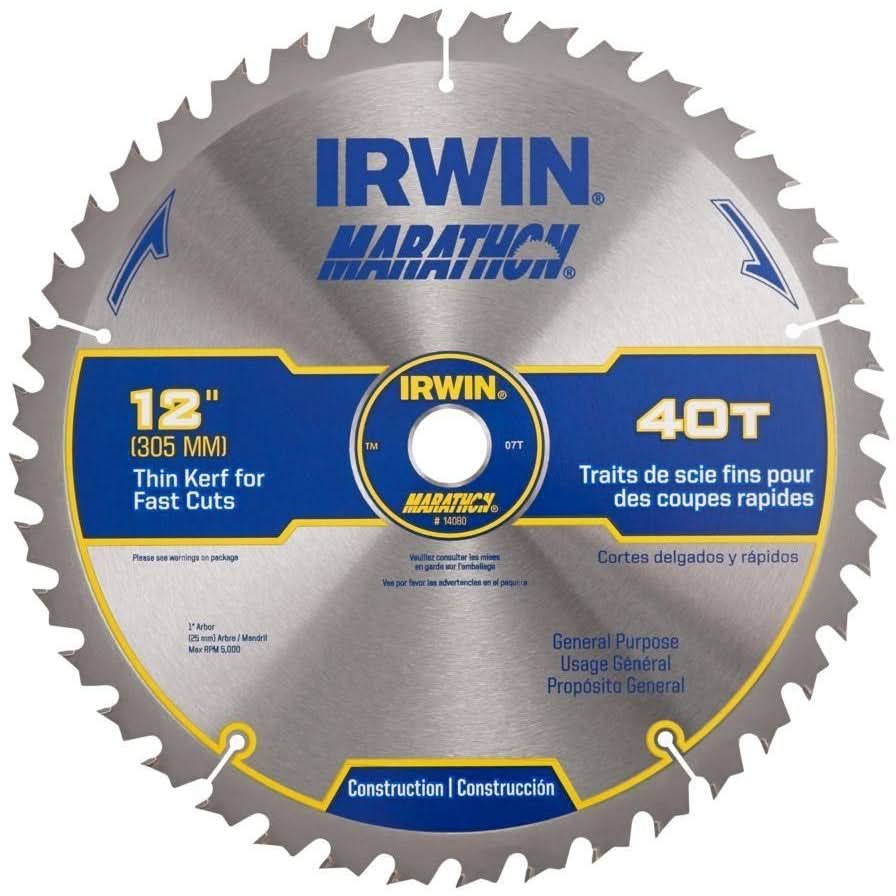 Irwin 14080 MARATHON Portable Corded Carbide Saw Blade 7-1/4-in. 40-Tooth 5/8-in. - Image 1