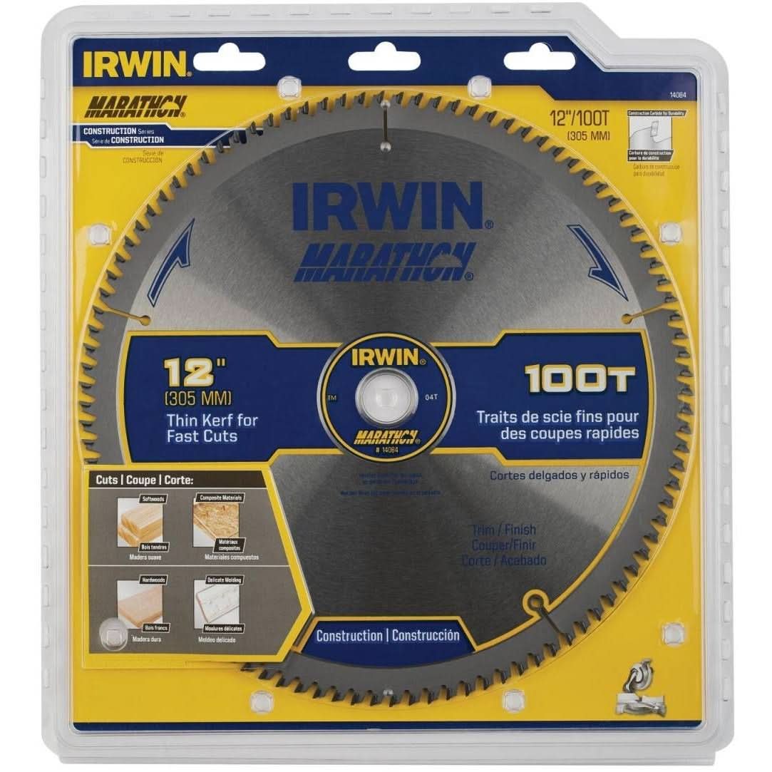 Irwin 14084 MARATHON Miter/Table Carbide Saw Blade 12 in. 100-Tooth 1 in. Arbor - Image 1