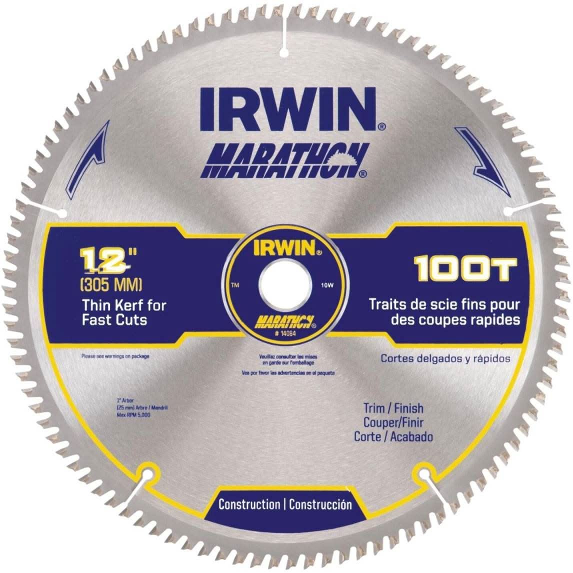 Irwin 14084 MARATHON Miter/Table Carbide Saw Blade 12 in. 100-Tooth 1 in. Arbor - Image 2