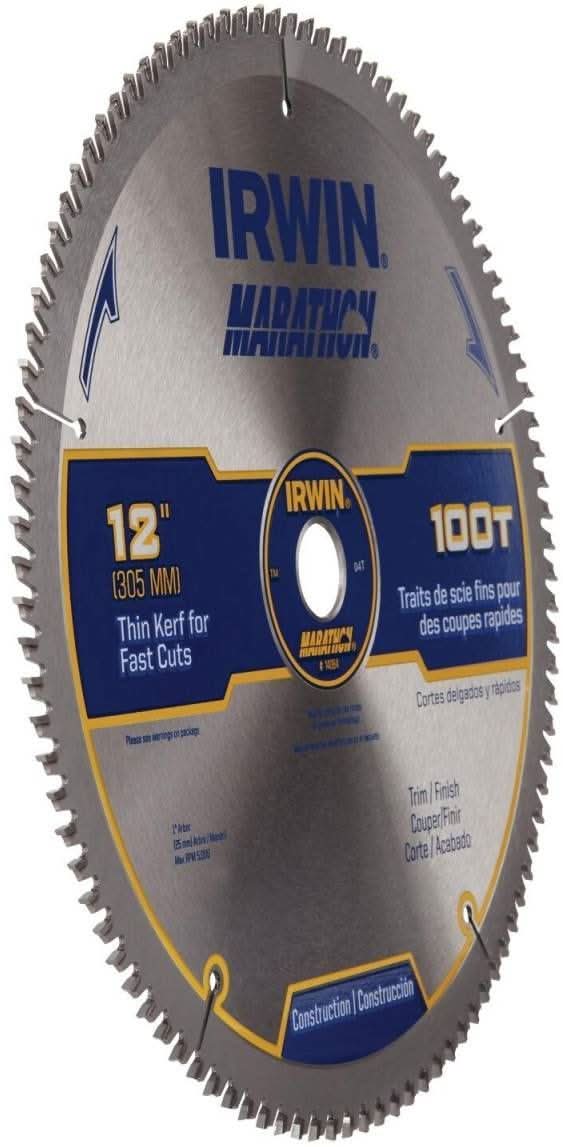 Irwin 14084 MARATHON Miter/Table Carbide Saw Blade 12 in. 100-Tooth 1 in. Arbor - Image 3