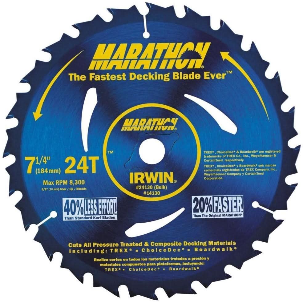 Irwin 14130 Marathon Portable Corded Deck Saw Blade 7-1/4-in. 24-Tooth ATB - Image 1
