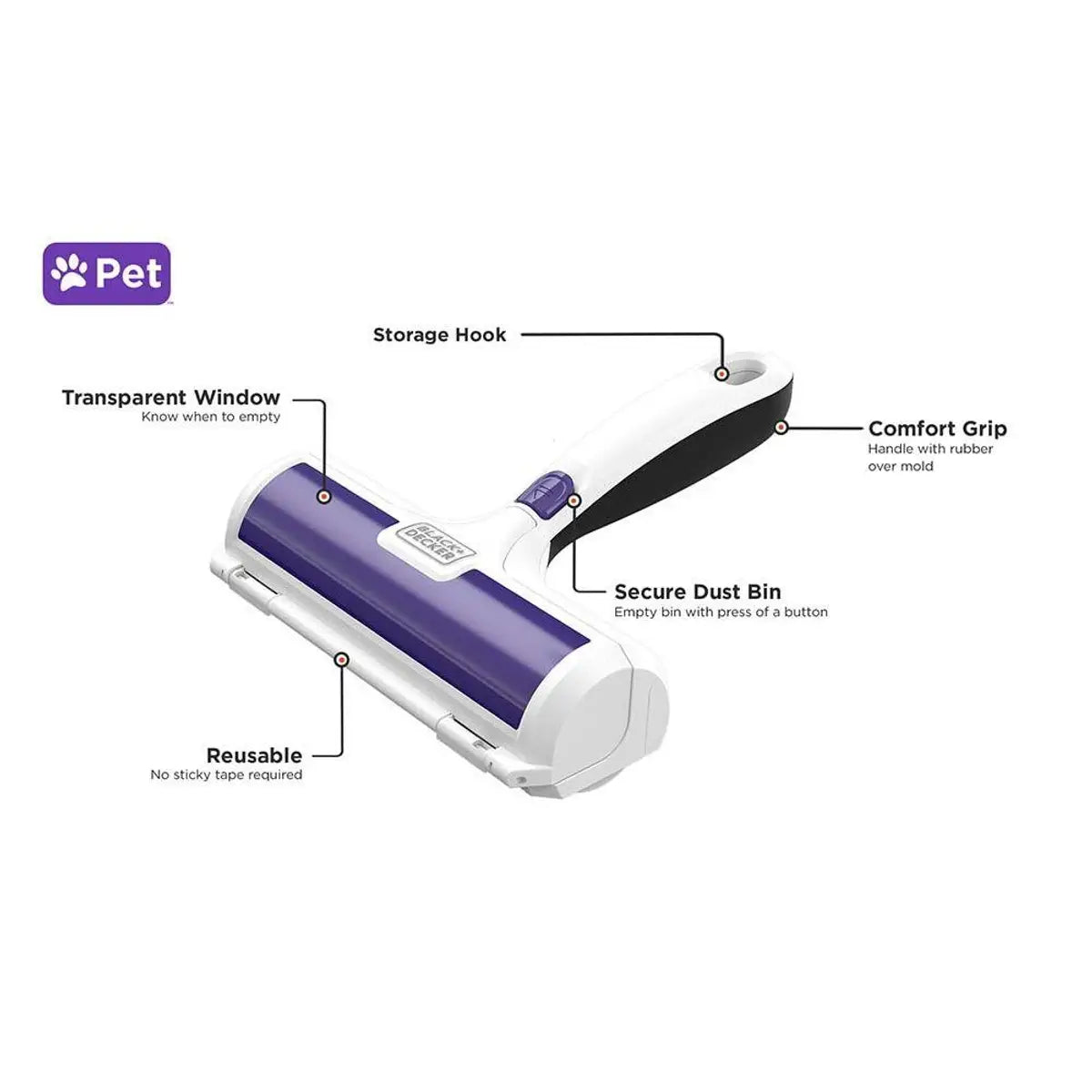 Black + Decker Reusable Pet Hair Remover (HMSCT0001) - Image 2