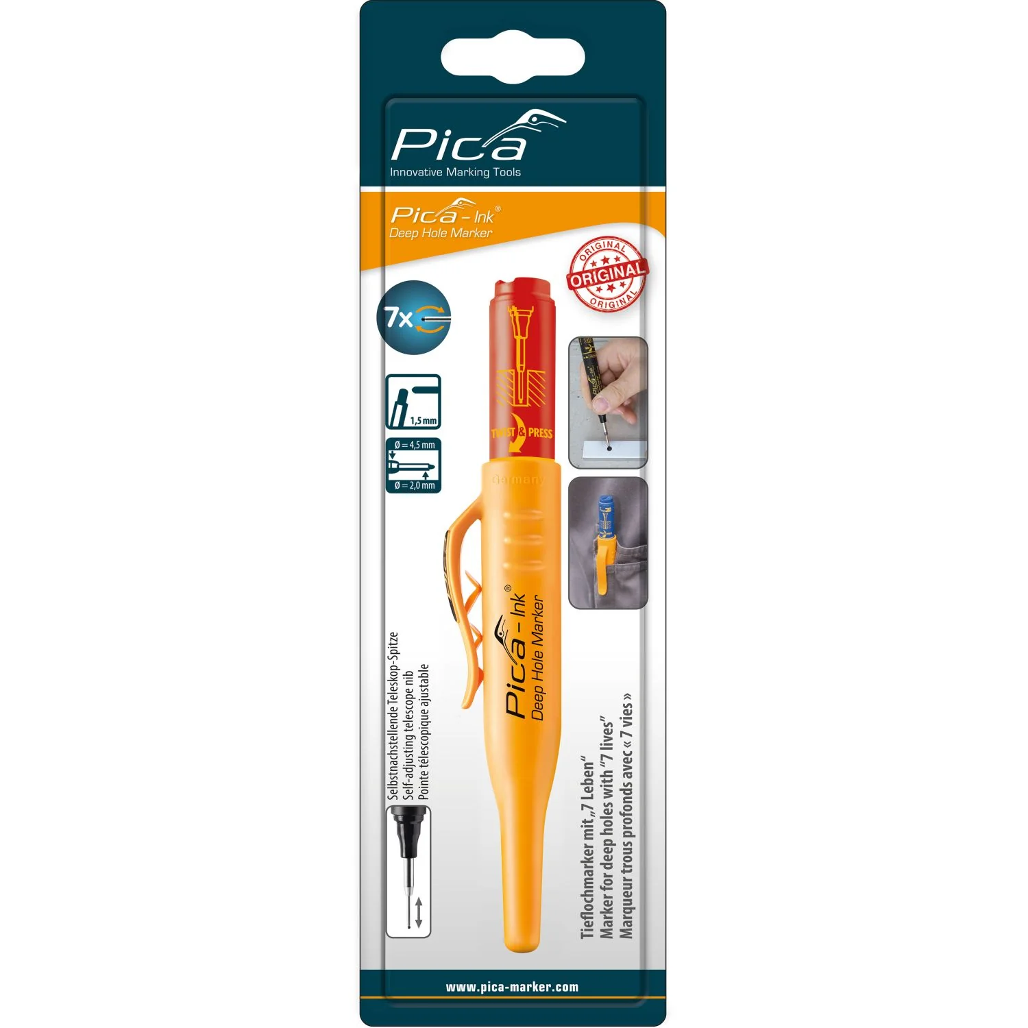 Pica 150/40/SB Red Ink Marker For Deep Hole w/ Quiver Holder, 1-Pack - Image 1