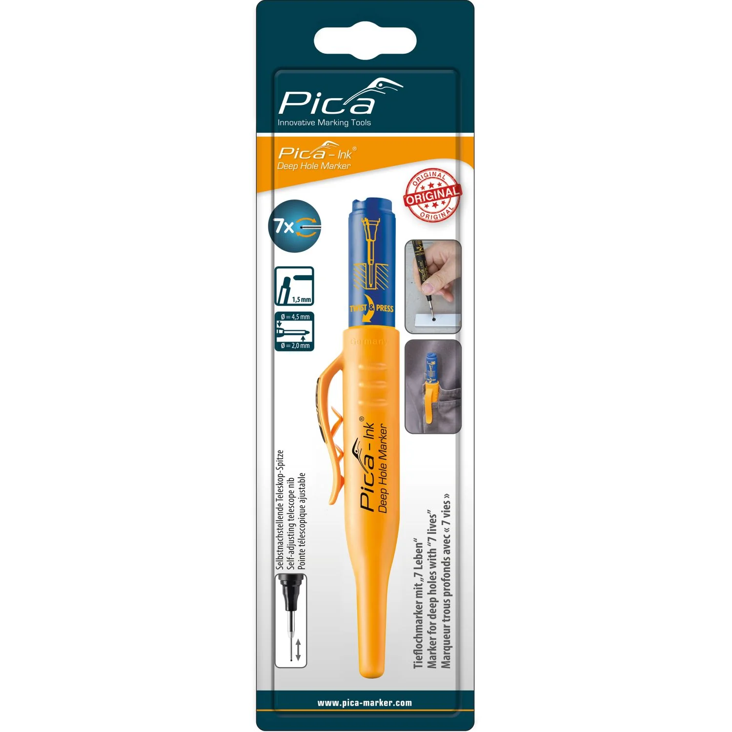 Pica 150/41/SB Blue Ink Marker For Deep Hole w/ Quiver Holder, 1-Pack - Image 1