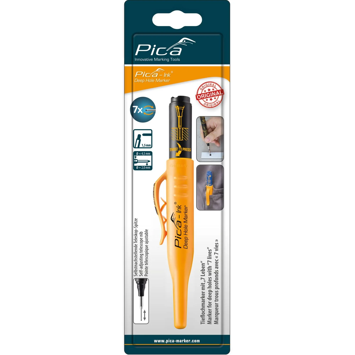 Pica 150/46/SB Black Ink Marker For Deep Hole, 1-Pack - Image 1