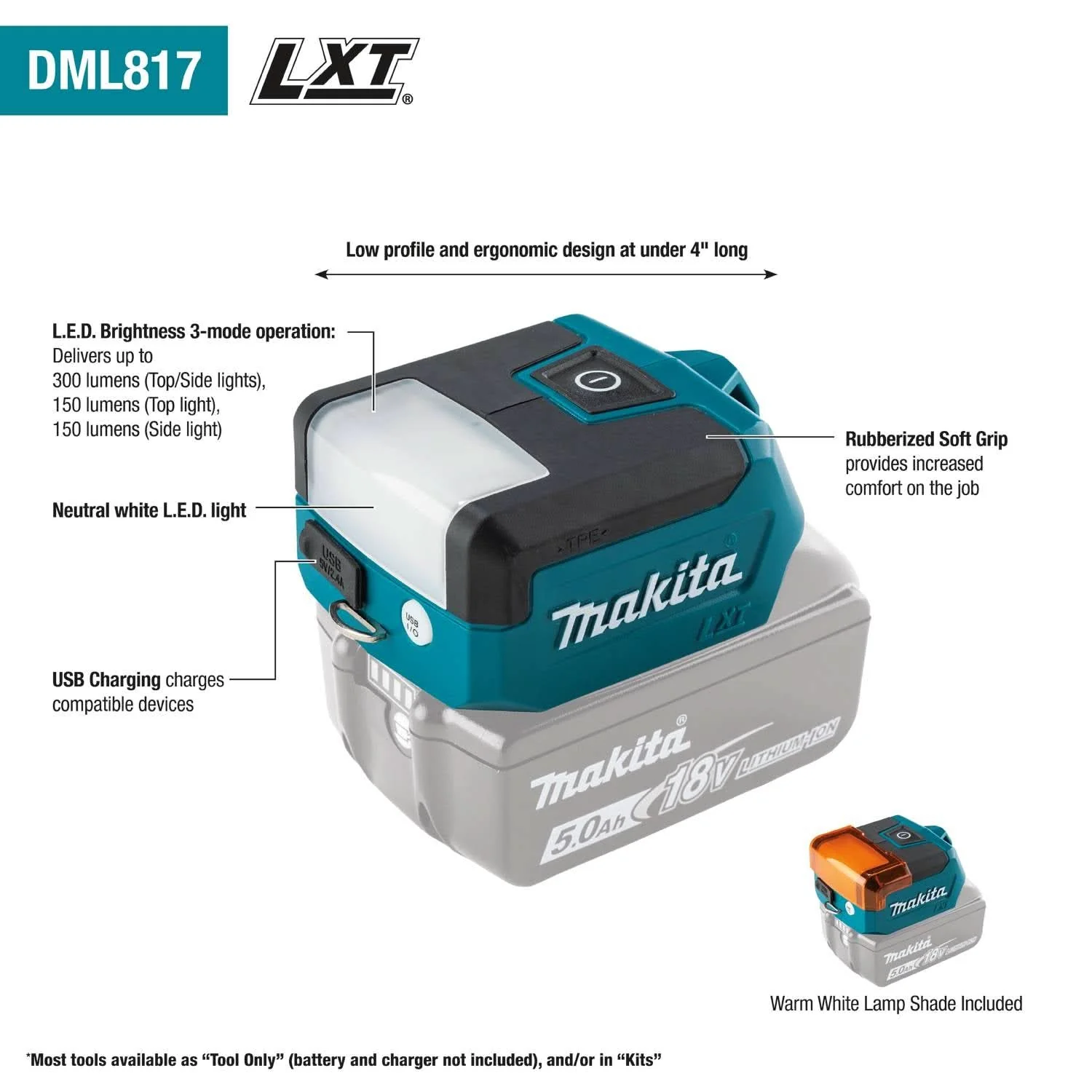 Makita DML817 Compact 18V LXT 300-Lumen LED Flashlight, Tool Only - Image 2