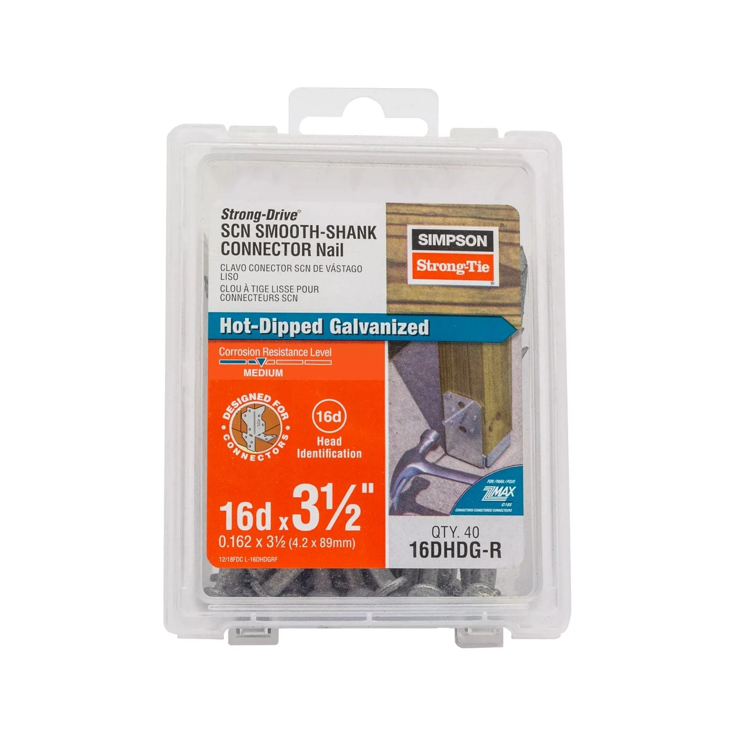 Simpson Strong-Tie 16DHDG-R Strong-Drive SCN SMOOTH-SHANK CONNECTOR Nail,  3-1/2-in. x 0.162-in. HDG, 40-Pack - Image 2