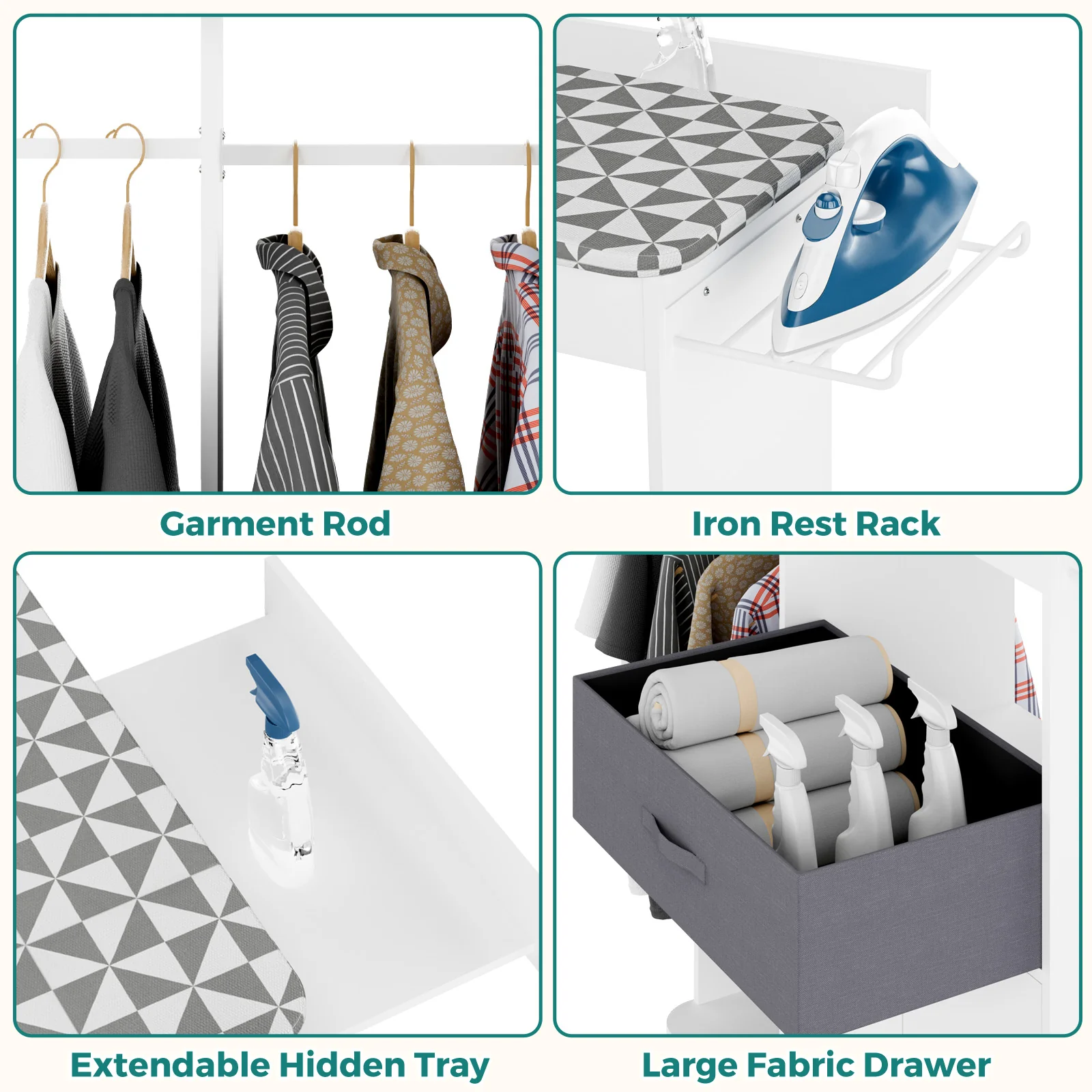 Advwin Rolling Ironing Board with Storage Cabinet - Image 3