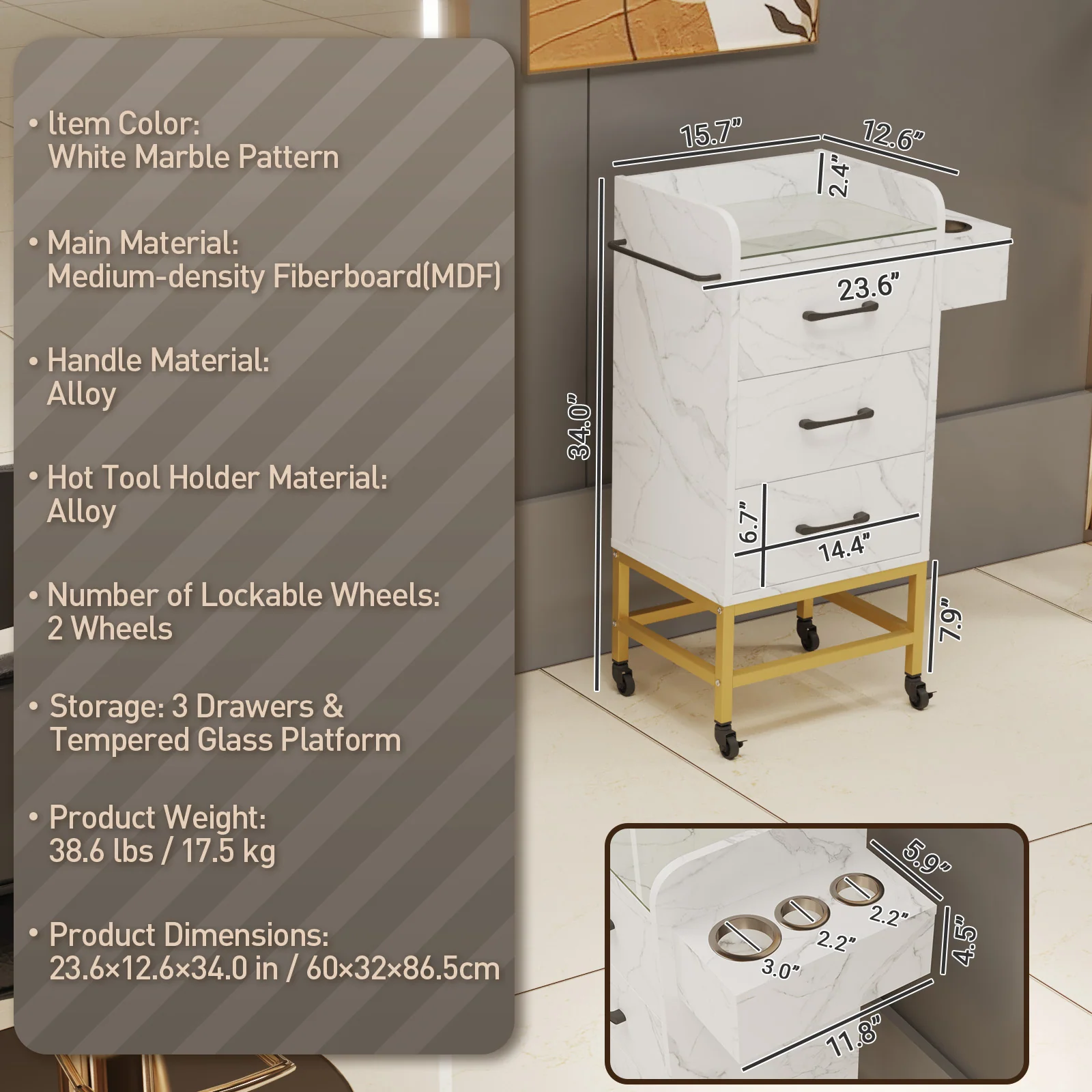 Advwin Salon Trolley with Glass Top - Image 3
