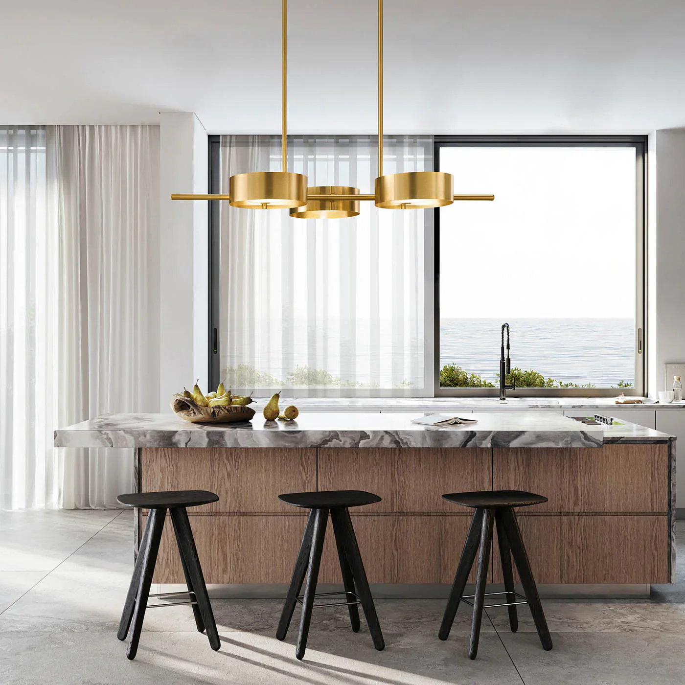 MASIERO | SOUND BIL GALVANIZED BRUSHED METAL 3-LIGHT CHANDELIER | $4,235.00 - Image 2