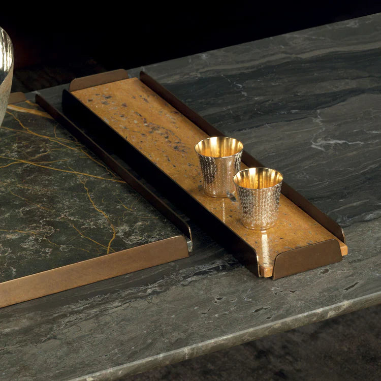 HUG RECTANGULAR YELLOW TRAVERTINE MARBLE AND BRASS TRAY | $1,045.00 - Image 2