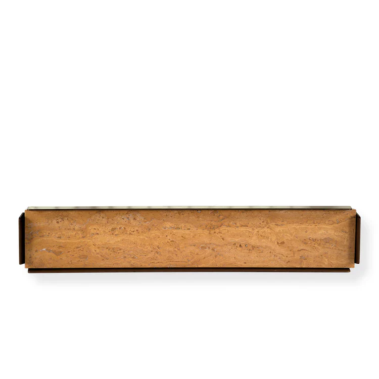 HUG RECTANGULAR YELLOW TRAVERTINE MARBLE AND BRASS TRAY | $1,045.00 - Image 1