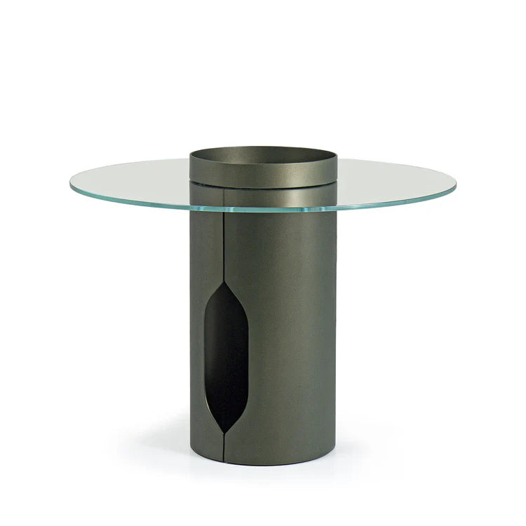 ALISO CYLINDER METAL AND GLASS TOP SIDE TABLE | $3,090.00 - Image 1