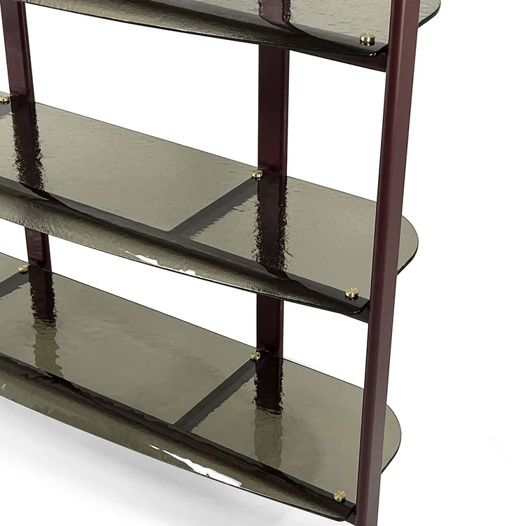 PETRA RED METAL BOOKCASE WITH CURVED BRONZE GLASS SHELVES | $12,090.00 - Image 2
